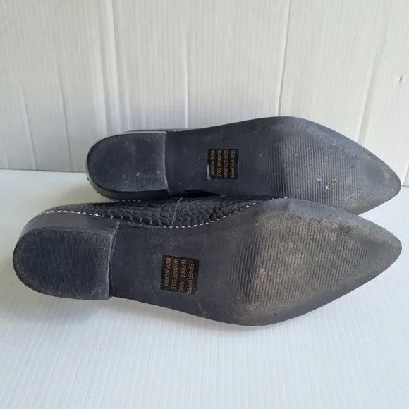 Skin Black Crocodile Print Leather O-Ring Detail Pointed Toe Loafers Size 38 - Picture 7 of 7